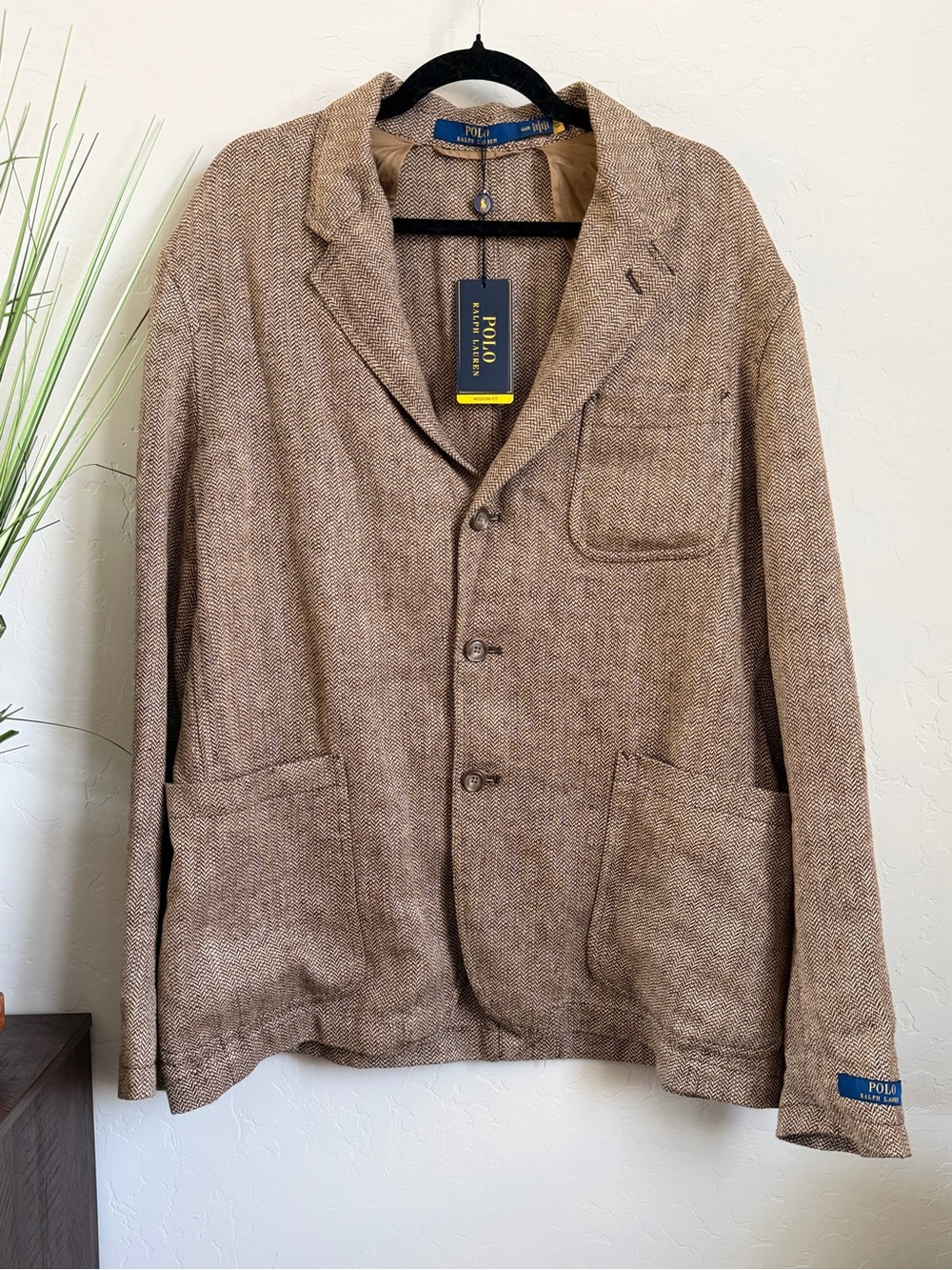Polo Ralph Lauren 46R 100% Linen Herringbone Blazer Modern Fit NWT